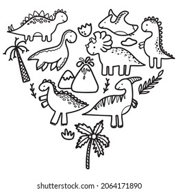 Vector set of dinosaurs in doodle style. A cute baby illustration perfect for kids.