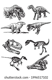 Vector set of dinosaurs isolated on white background,graphical elements