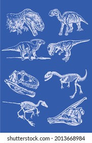 Vector set of dinosaurs isolated on blue background,graphical elements