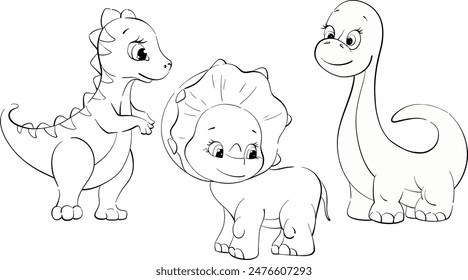 Vector set - dinosaurs moms. Clipart for baby shower, nursery, decor, stickers, prints with historical animals. Black line silhouette for circuit