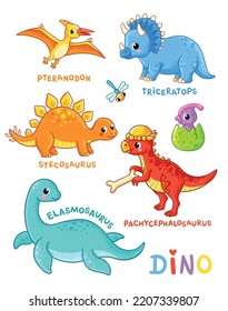 Vector set of dinosaurs on a white background. Dinosaurs in cartoon style.