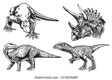 Vector set of dinosaurs and varans , graphical elements isolated on white