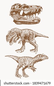Vector set of dinosaurs , vintage colletion, sepia illustration