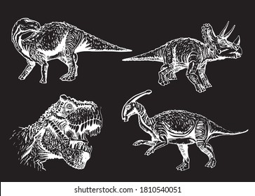 Vector set of dinosaurs,vector illustration on black background