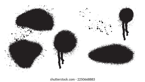 Vector  set of dirty grunge artistic abstract dots vector. Vector spray paint shapes with smudges and drops. Illustration of monochrome drip splash, messy ink stain
