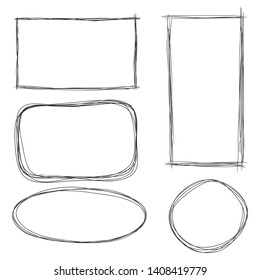 Vector Set of Dirty Sketch Abstract Doodle Frames. Rectangle, Ellipse and Circle.