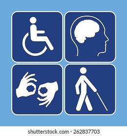 Vector set of disability symbols in blue and white