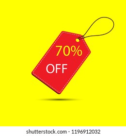 Vector set of discount 70 percent off Labe on yellow backgroundl. Sale 70% and BIG Sale Off Red Label.