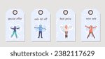 Vector set of discount price tags. Labels with Happy People Making Snow Angel. Christmas sale.