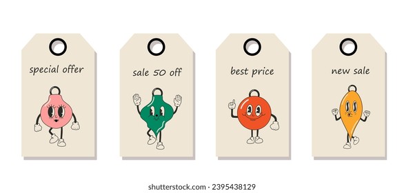 Conjunto de vectores de etiquetas de precio de descuento. Etiquetas Cute Cartoons bolas de navidad. Venta de Navidad.