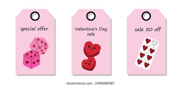 Vector set of discount price tags. Labels with Vintage stickers. Concept Valentine's day. Valentine's day sale.