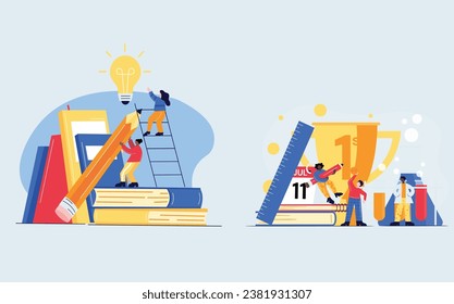 Vector Set Discovery Education for Success Illustration: A series of 2 visuals depicting the journey of learning, exploration, and achievement.