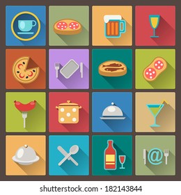 vector set of dish and food icons in flat design style