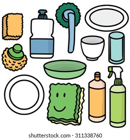 vector set of dish washing equipment