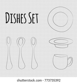 Vector set of dishes in Scandinavian style. Isolated transparent objects