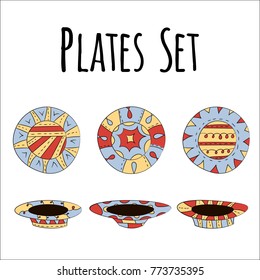 Vector set of dishes in Scandinavian style. Isolated objects on white background