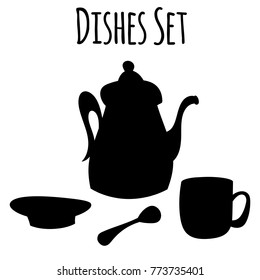 Vector set of dishes in Scandinavian style. Isolated objects on white background