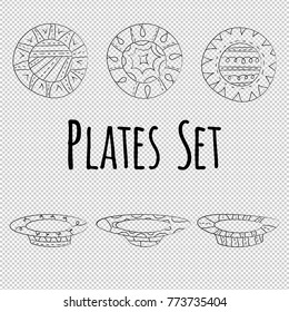 Vector set of dishes in Scandinavian style. Isolated transparent objects
