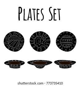 Vector set of dishes in Scandinavian style. Isolated objects on white background