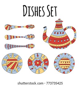 Vector set of dishes in Scandinavian style. Isolated objects on white background