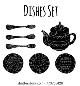 Vector set of dishes in Scandinavian style. Isolated objects on white background