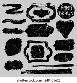 Vector Set of Distressed ,textured Stamps.Abstract grunge  badges,frame,lines,spot,stroke.Vintage hand drawing ink style.