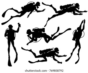 Vector set of diver Silhouettes