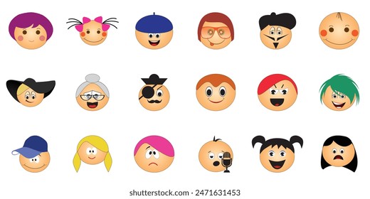 Vector set of diverse people faces
