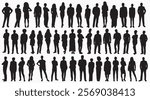 Vector set of diversity men and women detailed silhouette isolated on white background. Vector Illustration.