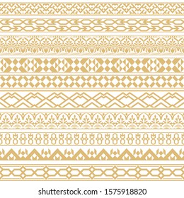 Vector set of dividers in east style. Golden borders for the text and execution of various pages and documents. Design elements. Vector graphics.
