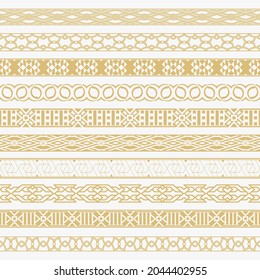 Vector set of dividers. Vintage ornament. Golden borders for the text and execution of various pages and documents. Design elements. Vector graphics.