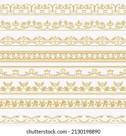 Vector set of dividers. Vintage ornament. Golden borders for the text and execution of various pages and documents. Vector element design.