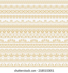 Vector set of dividers. Vintage ornament. Golden borders for the text and execution of various pages and documents. Vector element design.