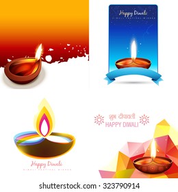 vector set of diwali background with abstract illustration and shubh deepawali (translation: happy diwali)