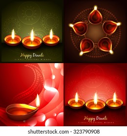 conjunto vectorial de diwali hermosa ilustración de fondo diya 
