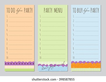 Vector set of to do lists with Princess party elements. Printable cute checklist. For event designs, greeting cards, invitations, gifts decoration, stationery, scrapbooking and other.