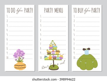 Vector set of to do lists with Princess party elements. Printable cute checklist. For event designs, greeting cards, invitations, gifts decoration, stationery, scrapbooking and other.