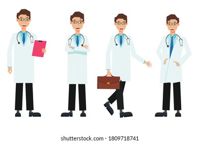 vector set of doctor character