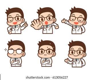 Vector Set of Doctor Characters in Different Expression, Action isolated on White Background 