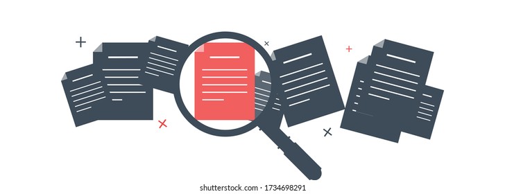 vector set of documents or contracts with magnifying glass search