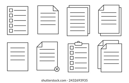 Vector set of documents linear icons. Editable stroke. Document pictograms. File icons