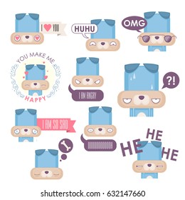Vector set of dog emoticons. Animal collection.