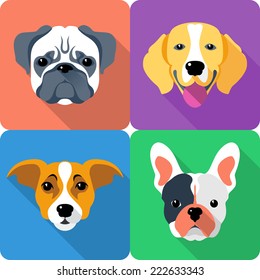 Vector set dog icon flat design - Jack Russell Terrier, French Bulldog, Pug and Beagle breed