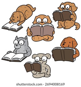 Conjunto de Vector de libro de lectura de perro