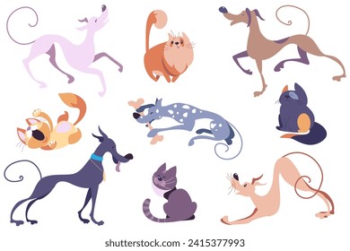 Vector set dogs and cats in minimalist style