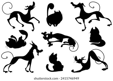 Vector set of dogs and cats outlines