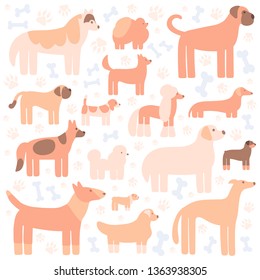 Vector set of dogs in a flat style isolated on background. Collection of pets.