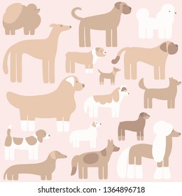 Vector set of dogs in a flat style isolated on background. Collection of pets.