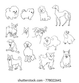 vector set of dogs linear drawing by hand. new year of the dog 2018
chinese new year puppy large and small dogs fluffy