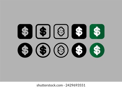 Iconos de dinero del dólar del vector del fondo gris